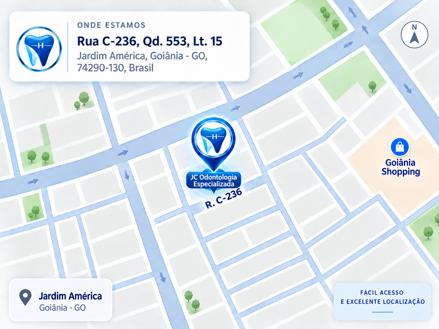 Mapa ilustrado da região da JC Odontologia Especializada, no Jardim América.